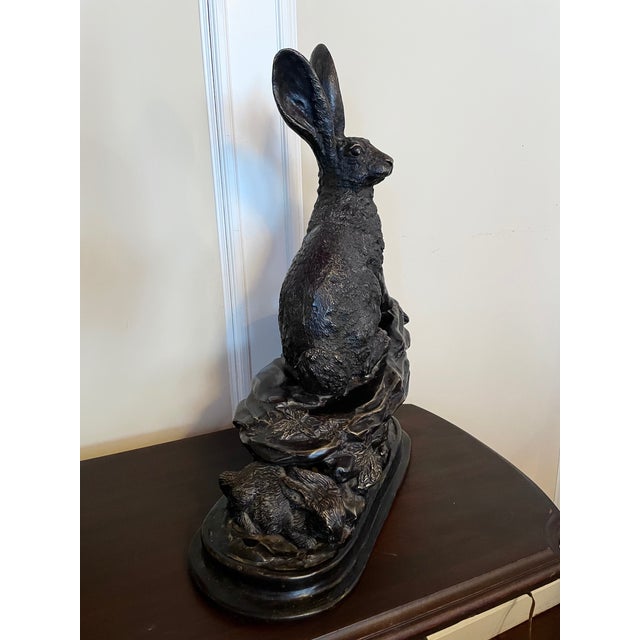 Late 19th Century Late 19th Century 21" Antique Bronze Rabbit Hare Table Top Sculpture After Louis Bayre Unsigned For Sale - Image 5 of 12