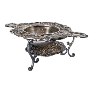 19th or 20th Century Silverplate Tea Strainer and Stand