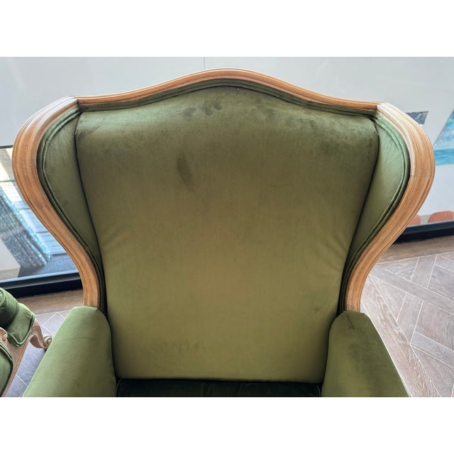Green Antique French Wing Armchairs, 1880, Set of 2 For Sale - Image 8 of 14