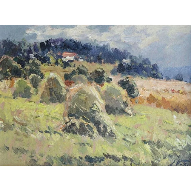 Edgars Vinters, Hay Stacks, 1981, Oil on Cardboard For Sale - Image 3 of 3