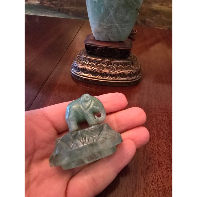 Antique Chinese Jade Style Carved Exotic Stone Lamp For Sale In New York - Image 6 of 13