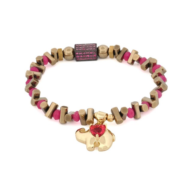 Metal Guardian Love Ruby Heart & Gold Elephant Bracelet For Sale - Image 7 of 7