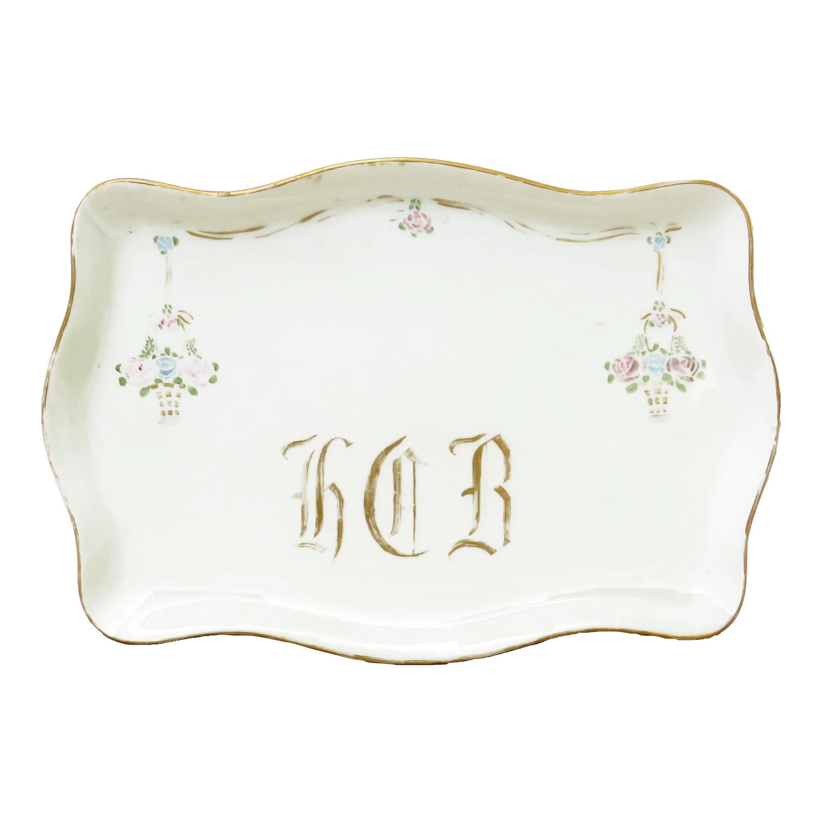 1890s Royal Austria Monogrammed Porcelain Vanity Tray | Chairish