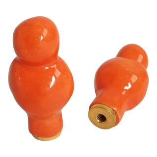 Handmade Contemporary Orange Ceramic Finials - a Pair For Sale