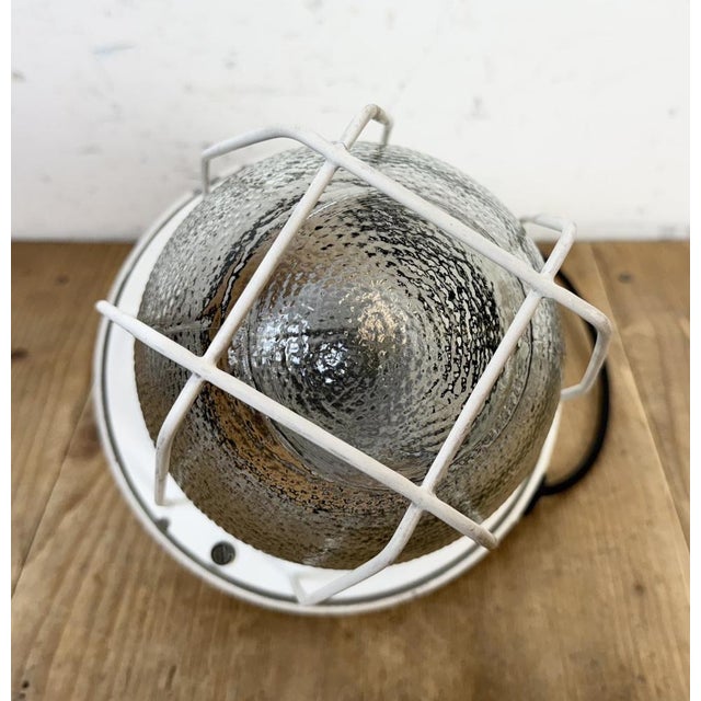 Industrial White Bunker Cage Light from Polam Gdansk, 1970s For Sale - Image 11 of 16