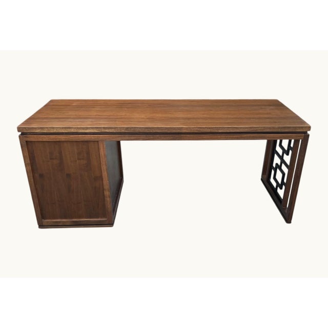 1980s Modernist Sculptural Walnut Desk With Asymmetrical Geometric Base For Sale - Image 5 of 17