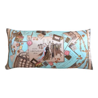 Large Vintage Elegant World Motif Scarf Feather/Down Lumbar Pillow 33" X 16" For Sale