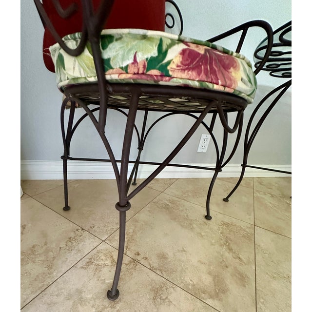 Vintage Wrought Iron Dorothy Draper Style Bistro Table & 2 Peacock Chairs For Sale - Image 4 of 11