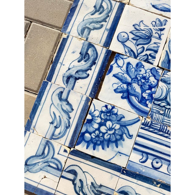 18th Century 18th Century Portuguese Baroque Blue & White Flower Basket Tile Panel For Sale - Image 5 of 14