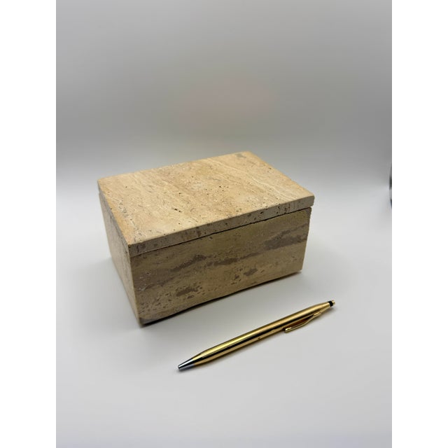 Minimalist Solid Travertine Lidded Decorative Box For Sale - Image 4 of 5