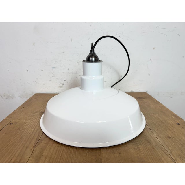 Industrial White Enamel Factory Pendant Lamp, 1960s For Sale - Image 12 of 16