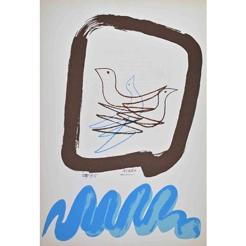 Pigeons is a contemporary artwork realized by Marcello Pirro in 1970s. Lithograph on paper. Hand signed and numbered in...