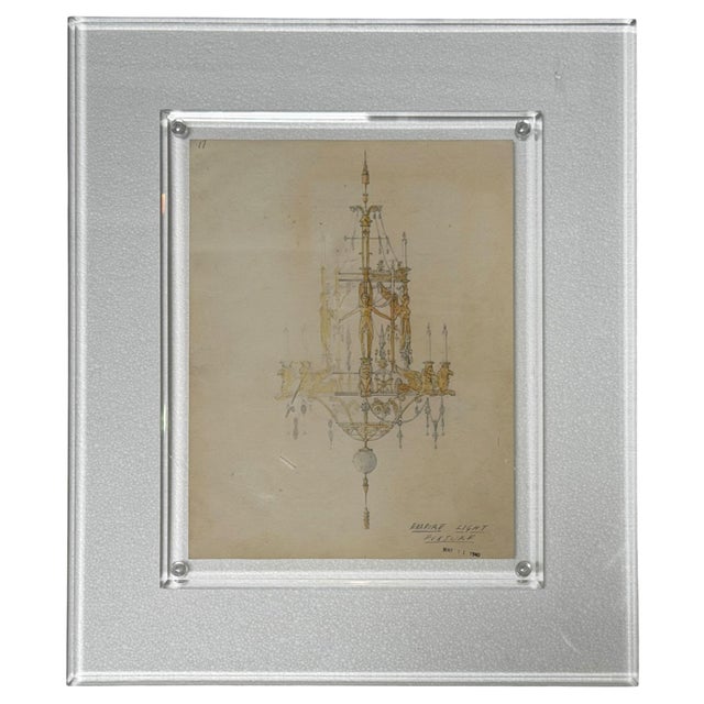 Set of 4 Jewelry and Architecture Watercolors in Lucite Frames For Sale - Image 9 of 10