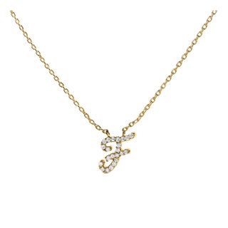 10K Yellow Gold Diamond Accent "F" Initial Script Style Pendant Necklace For Sale
