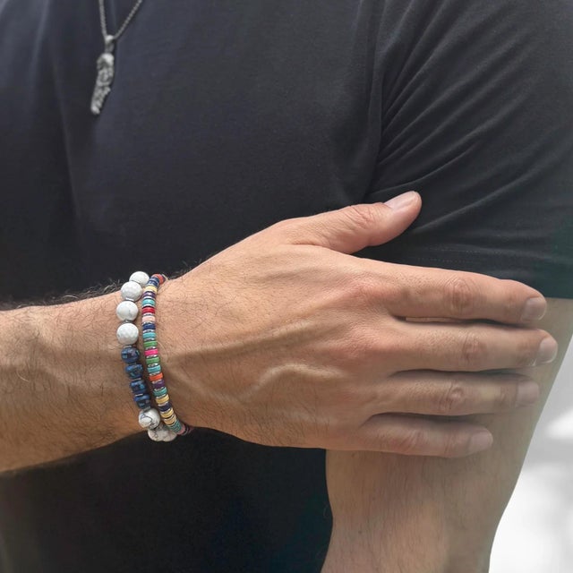 Infuse your style with positive energy and vibrant summer colors with the Spiritual Beaded White & Blue Energy Bracelet, a...