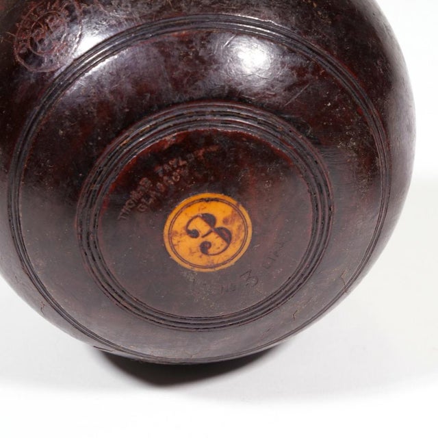 19th Century Antique Lignum Vitae Bocce Lawn Bowling Balls & Leather Carrying Case--a Pair For Sale - Image 5 of 9