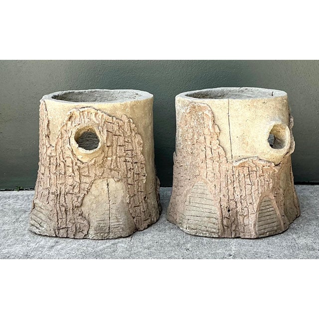 Handcrafted Faux Bois Cement Planters - A Pair For Sale - Image 9 of 18