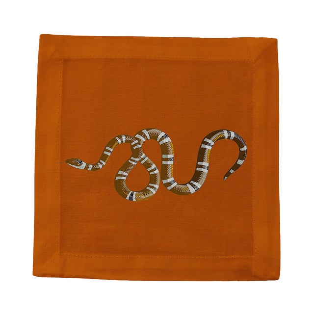 Contemporary Serpent Cotton Sateen Cocktail Napkins in Burnt Orange, Set of 4 For Sale - Image 3 of 5