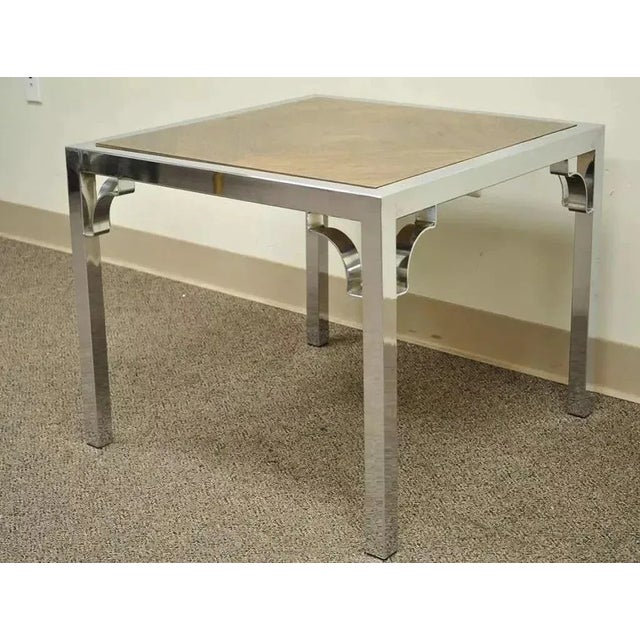 Mid 20th Century Vintage Mid Century Modern Chrome Fretwork & Walnut Square Side Table For Sale - Image 10 of 10