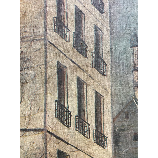 Mid Century Paris Street Scene Canvas | After Maurice Utrillo | Vintage French Wall Art | European Cityscape Décor | 1950s For Sale - Image 13 of 13