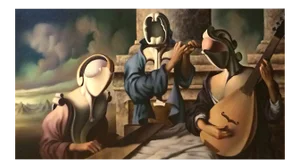 Vito Campanella (1932-2014) Surrealist Argentine Painting Titled L Concertino Rinascentista C.1972