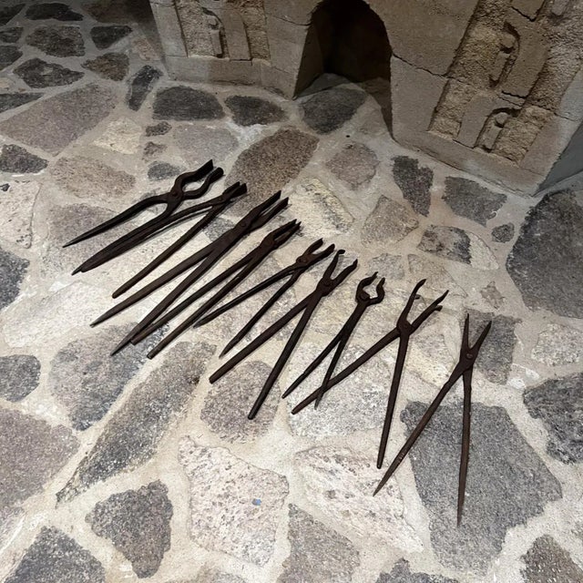 Antique Iron Worker Hand Forged Vintage Tools Set of 9 For Sale - Image 4 of 7