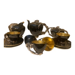 Vintage Black and Gold Demitasse Set For Sale