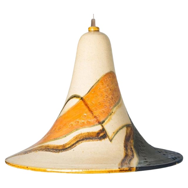 Cone Beige Orange Ceramic Pendant Light, 1970 For Sale