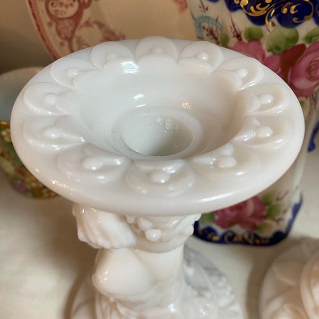 Cherub Milk Glass Candle Stick Holders - A Pair For Sale In Sacramento - Image 6 of 8