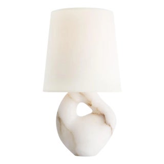 AERIN by Visual Comfort Signature Adria 16" Table Lamp in Alabaster with Linen Shade For Sale