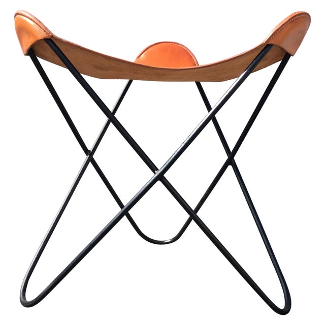 Early 21st Century Black Iron & Cognac Saddle Leather Stool For Sale - Image 13 of 13