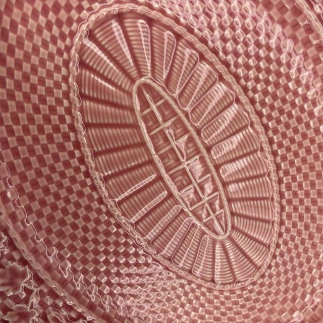 Mid-Century Modern Vintage Bordallo Pinheiro Caldas Da Rainha Pink Basketweave Leaves 15" Majolica Platter For Sale - Image 3 of 6