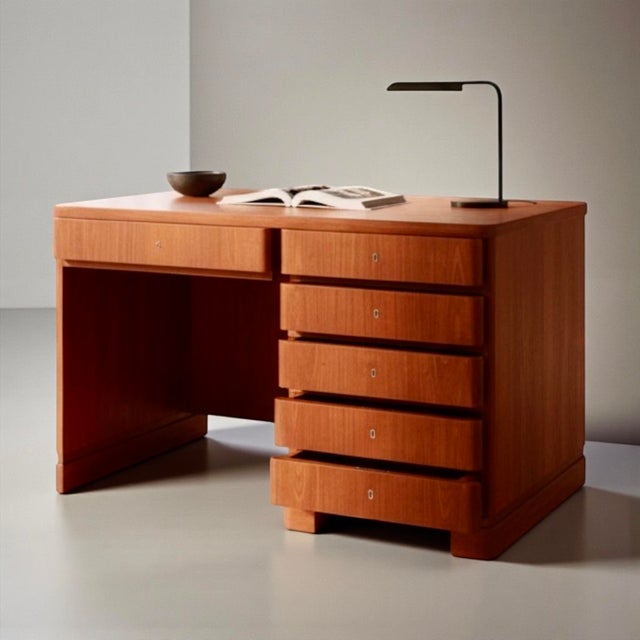 Vintage Art Deco Curved Front Desk in Elm, 1930s For Sale - Image 12 of 12