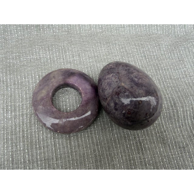 Vintage Purple Hand Carved Alabaster Egg and Stand Italy For Sale - Image 13 of 16