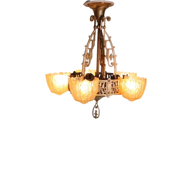 1930s Art Deco Slip Shade Chandelier by the Lincoln Manufacturing Company C. 1930's For Sale - Image 5 of 11