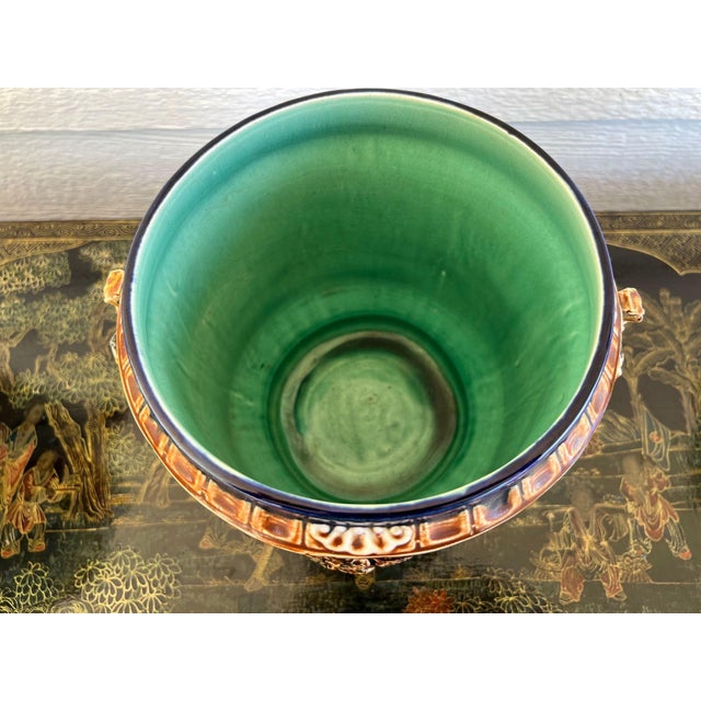 Antique Majolica Bird Planter Cache Pot Jardinière Cobalt Blue Wasmuël C1890 For Sale - Image 17 of 18