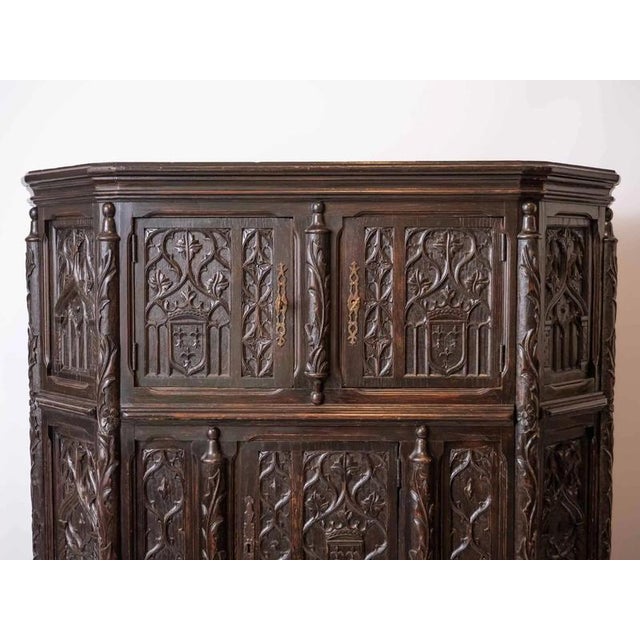Neo-Gothic Carved Oak Cabinet For Sale - Image 3 of 10