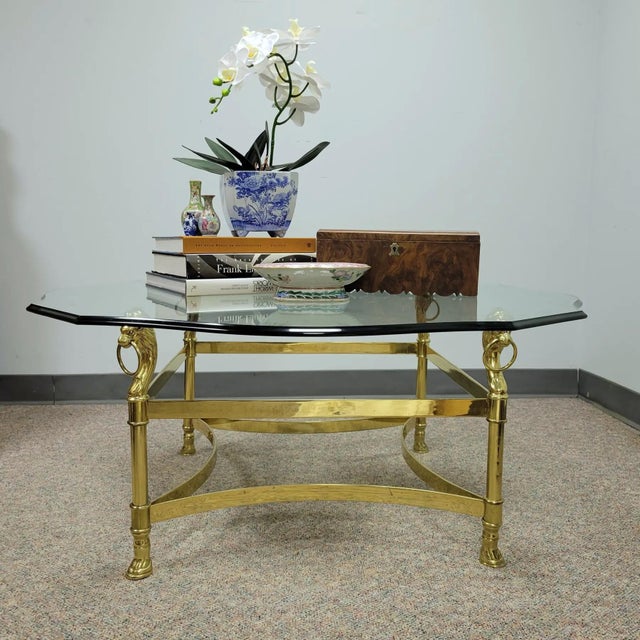 Hollywood Regency Hollywood Regency Brass Coffee Table With Lion’s Head Detail, Italian-Made For Sale - Image 3 of 3