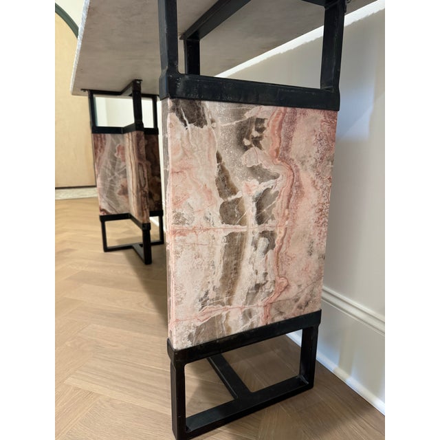 Architectural Marble & Onyx Console Table With Blackened Iron Base For Sale In Houston - Image 6 of 8