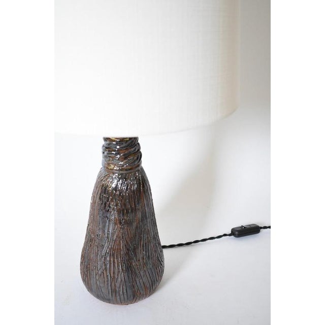 Contemporary Dark Brown Navy Blue Ceramic Lamp by Barracuda Interiors For Sale - Image 3 of 6