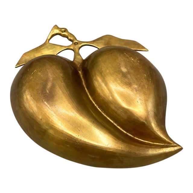 Vintage Solid Brass Double Leaf Divided Serving Dish Tray For Sale