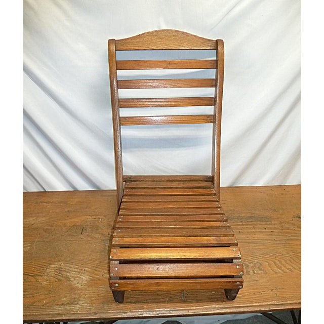 Wood Antique Folding Oak Canoe Camp Chair Maine Adirondack Camp Style C1900-1930 For Sale - Image 7 of 9