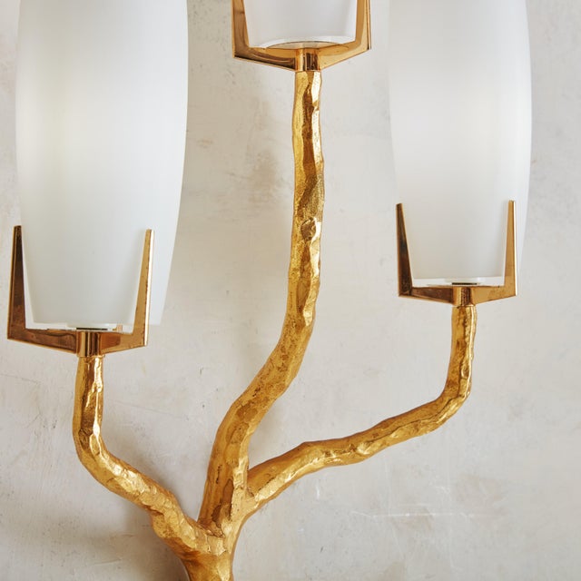 Mid 20th Century Gilt Bronze + Opaline Glass Sconce by Maison Arlus, France 1960s For Sale - Image 5 of 11