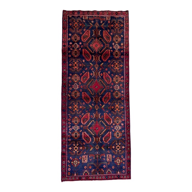Antique Persian Hamadan Hand-Knotted Runner 3'7" X 10'4" For Sale