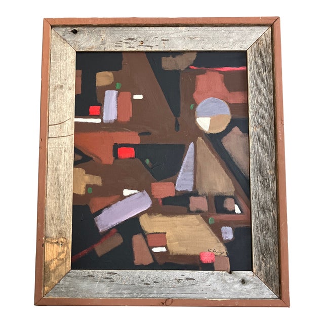 Contemporary Original Stephen Heigh Abstract “Night Life” Painting Barn Wood Frame For Sale