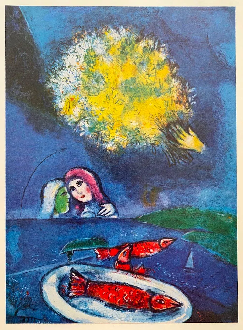 【ヴィンテージ 】Marc Chagall 1949年ポピーフレーム入りポスター Marc Chagall Vintage 1958 First Edition Lithograph Print 