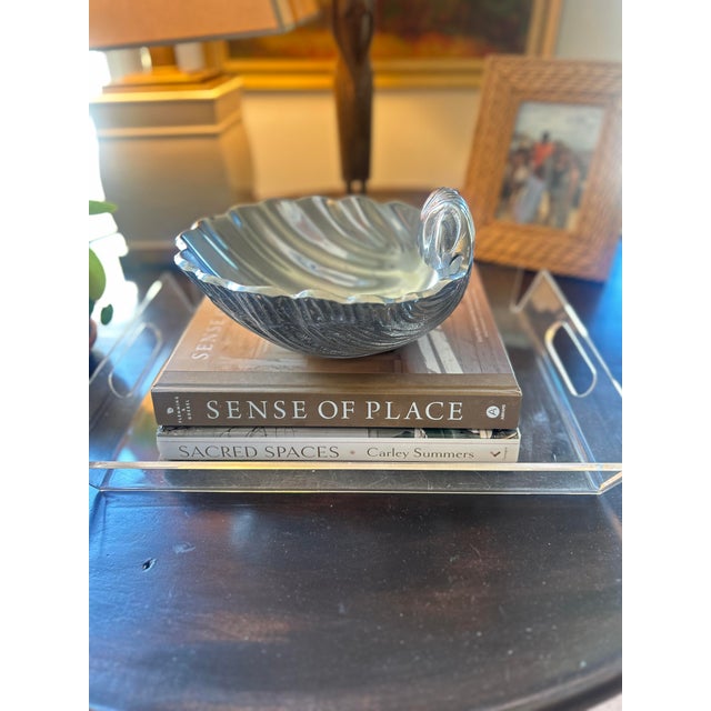 Metal Mid-Century Cast Aluminum Scallop Shell Bowl With Sculptural Handle For Sale - Image 7 of 8