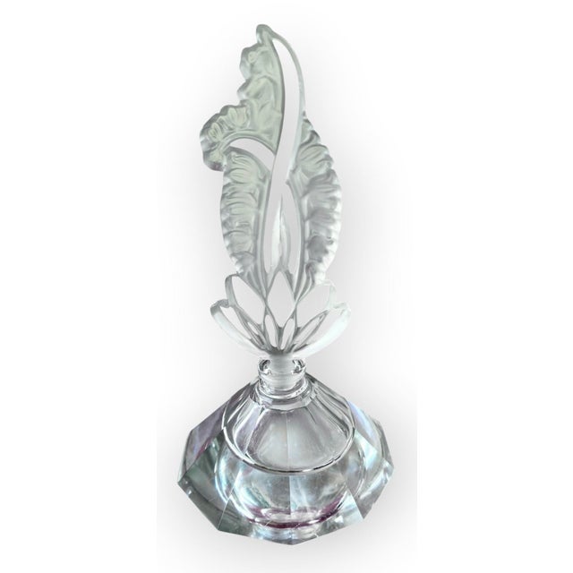 Czechoslovakian Art Deco Paneled Crystal Perfume Bottle Frosted Crystal Stoppe For Sale - Image 9 of 13