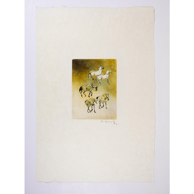 Abstract Late 20th Century Kaiko Moti Horses in Umber Gray Aquatint Etching For Sale - Image 3 of 4