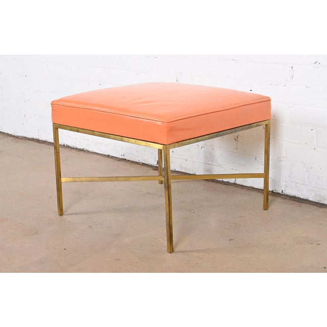 Mid-Century Modern Paul McCobb for Directional X-Base Brass and Upholstered Stool or Ottoman, 1950s For Sale - Image 3 of 12